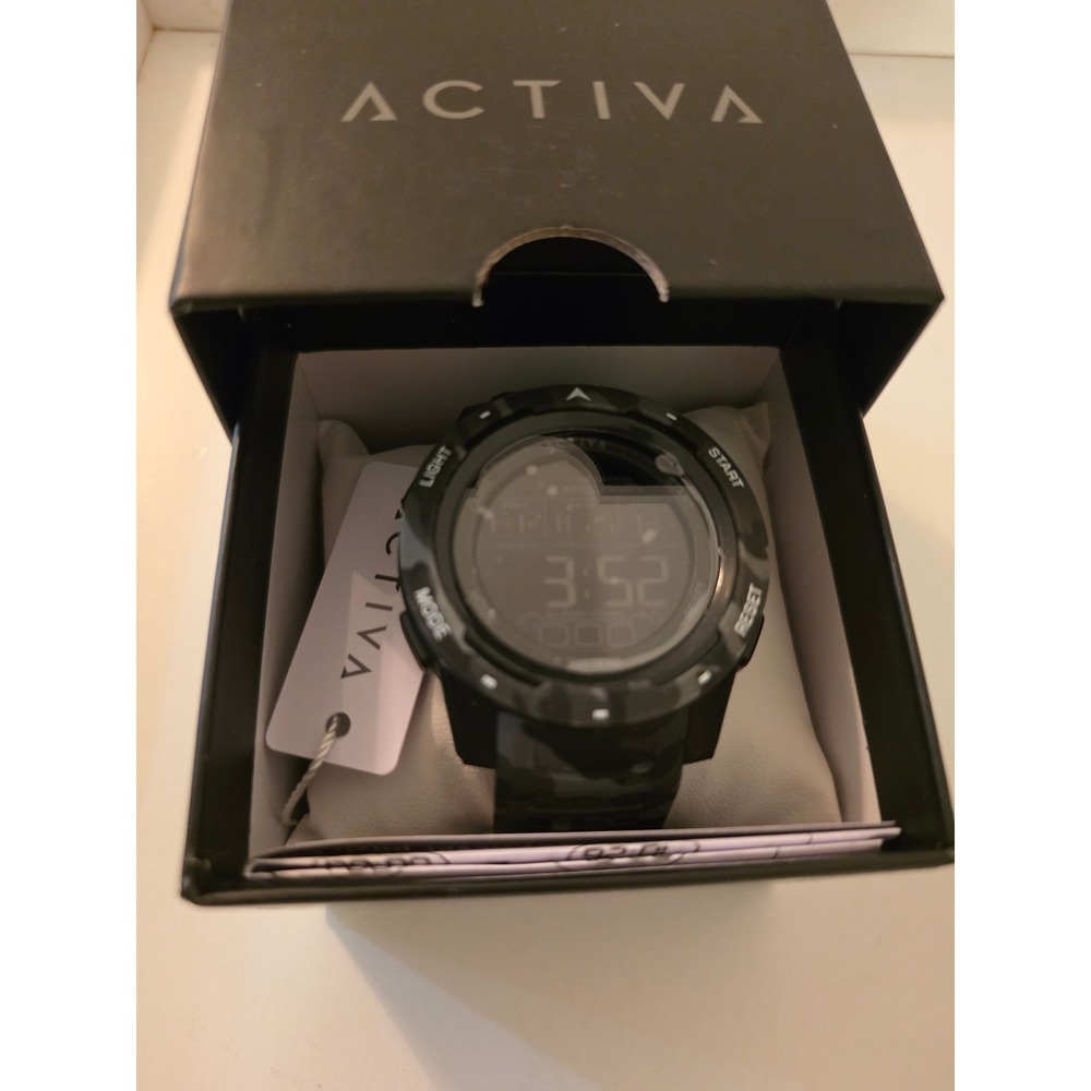 Activa Digital Sports Watch Black Grey Camo Resin Strap ACW8105MC-002 NEW